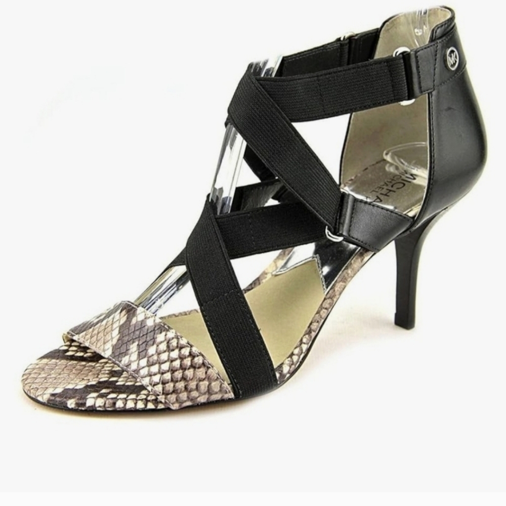 Michael Kors Snake Print Black and Tan Heels